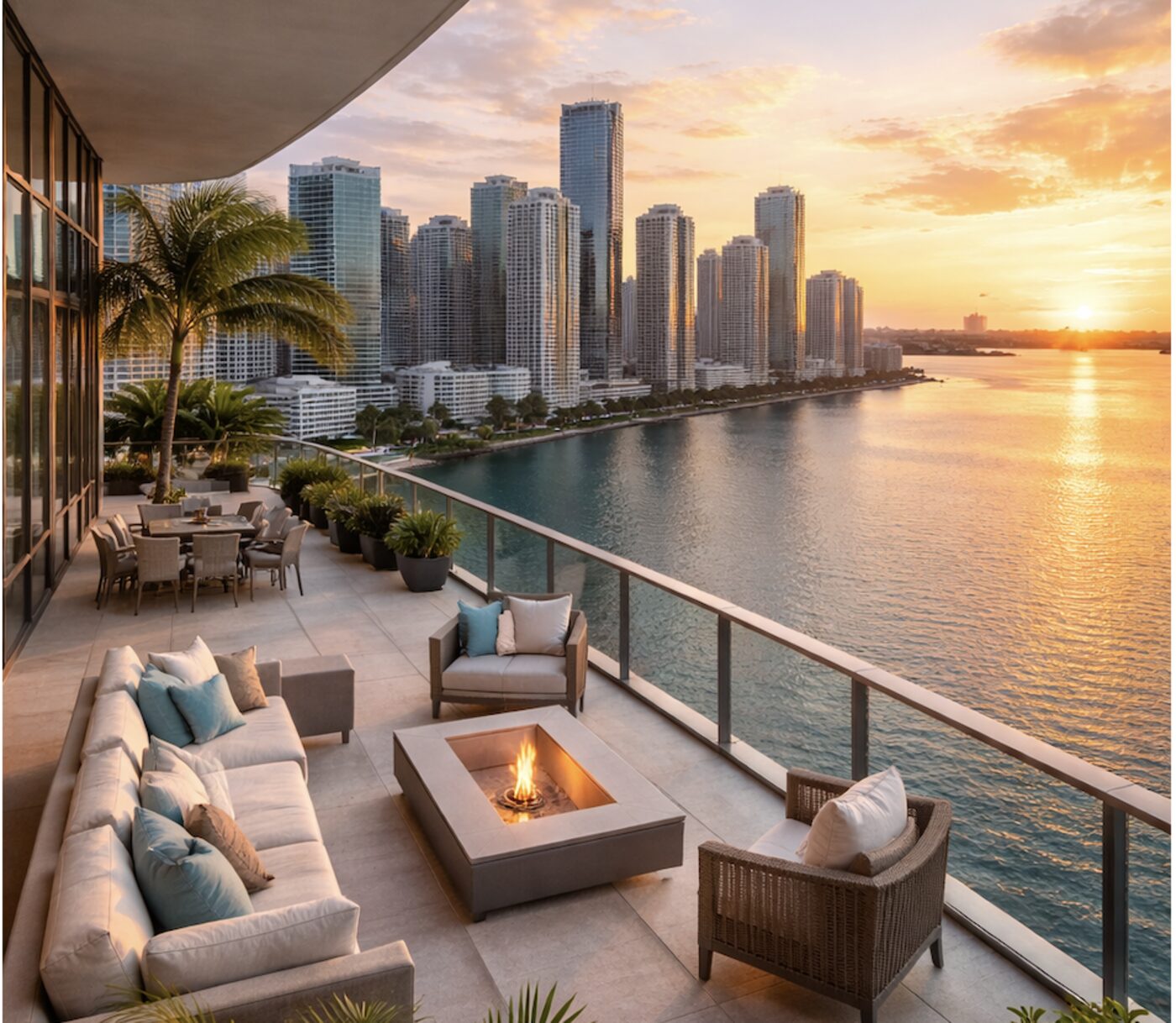 Modern Miami apartment living room with city views
